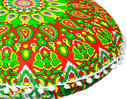 22" CRAFT KALA Round Mandala Comfort Meditation Floor Pillow Cover, Large Pillows Seating Cover for Adults, Cushions