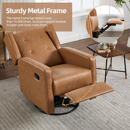 CANMOV Swivel Rocker Recliner Chair Set of 2, Nursery Glider Chair, Nursery Rocking Chairs, Manual Reclining Chair, Brown