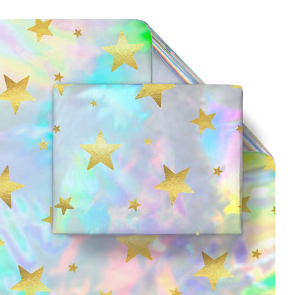 Cheerland Iridescent Gift Wrap Gold Star Holographic Wrapping Roll Foil Metallic Stars for Birthday Disco Baby Shower Celestial Starry Night Galaxy Wedding Bridal Halloween Euphoria Party Supplies