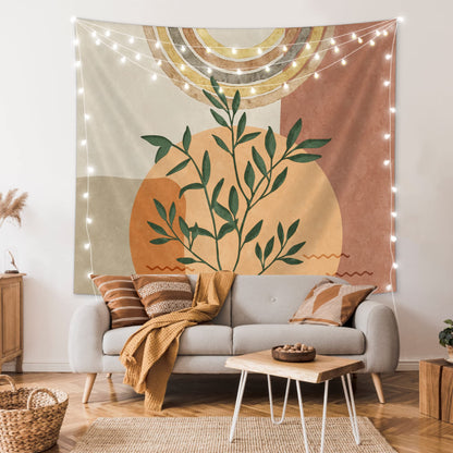 SUOTEMEIFEI Boho Plant Art Tapestry,retro Plants Tapestry Sunset Landscape Abstract Aesthetic Wall Bedroom Living Room Decor College Dorm Wall Hanging