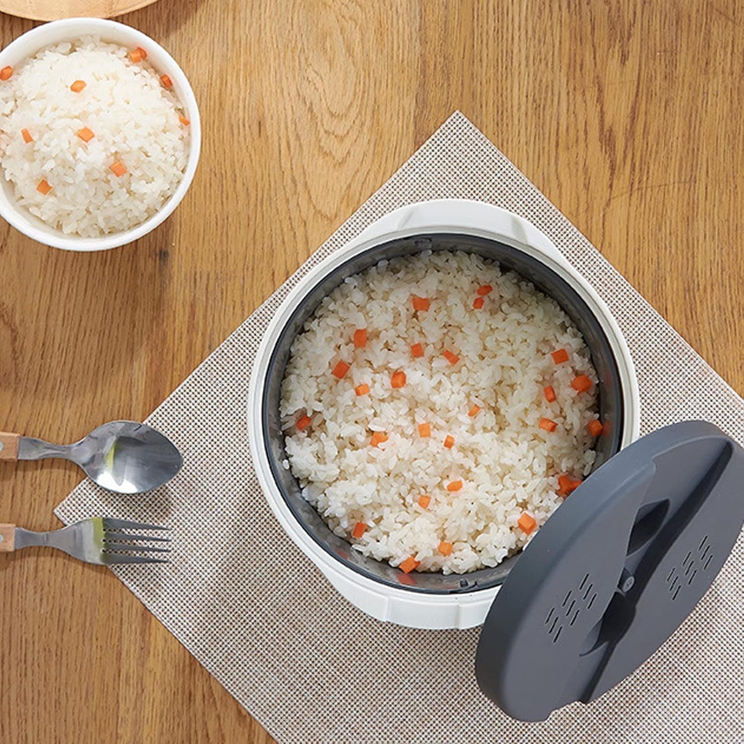 Microwave Rice Cooker 2L | Sturdy Food Grade PP Material Microwave Cookware Set with Lid and Spoon for Rice Pasta