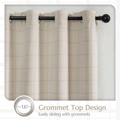 Beauoop Beige Plaid Jacquard Blackout Curtains 84 Inches Long 2 Panels for Bedroom Living Room Gingham Checkered Room Darkening Thermal Insulated Soundproof Grommet Window Drapes, 52x84 2 Set