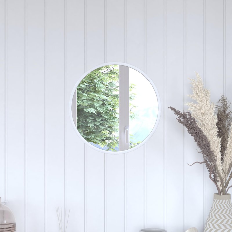 Flash Furniture Julianne Large Round Wall Mirror - Silver Circle Accent Mirror - 16" Vanity Mirror - for Bathroom, Vanity, Entryway, Dining Room, & Living Room