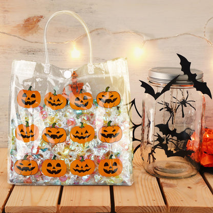 Kosiz 24 Pcs Halloween Clear Gift Bags Pumpkin Goodie Bag Halloween Party Favors PVC Treat Bags Bulk with Handle for Candy, Autumn Thanksgiving Party Supplies