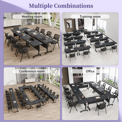 JNMDLAKO Folding Conference Room Table for 6-12 Person, Modular Mobile Large Flip-Top Training Table with Locking Wheels, Modern Rectangular Seminar Meeting Tables for Office (6, Black, 61in)