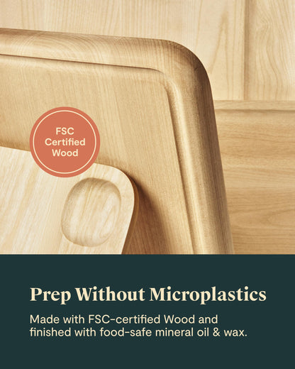Caraway 4-Piece Double Sided Wood Cutting Board Set - Made From FSC-Certified Birch Wood - Mineral Oil & Wax Finish - 3 Sizes - Small, Medium, & Large - Storage Organizers Included