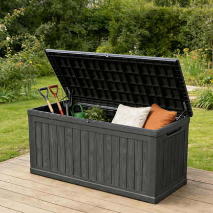 WELBEST 260 Gallon XXL Outdoor Storage Box Waterproof Resin Large Deck Box for Patio, Yard, Garden Tools, Black