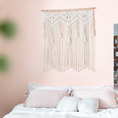 Mkono Macrame Wall Hanging Large Boho Decor Woven Wall Tapestry Chic Art Tassel Christmas Decoration for Backdrop over Bed Bedroom Nursery Dorm Classroom, Including Hanging Rod, 33''W x 42''H