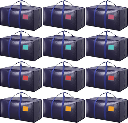 Skiennix 12 Pack Moving Bags - Extra Large 93L Heavy Duty Waterproof Storage Totes | Dark Blue for Home Organization & Moving