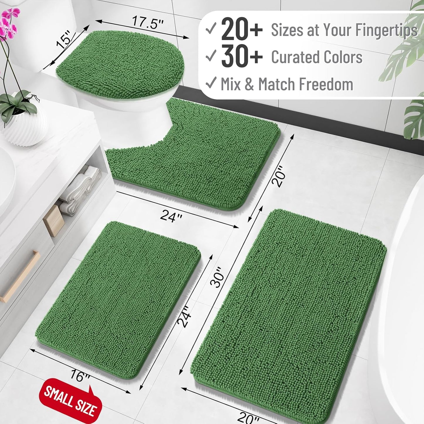 OLANLY Large Bath Rugs - Extra Soft Chenille | Quick-Dry, Machine Washable, Olive Green 44x32