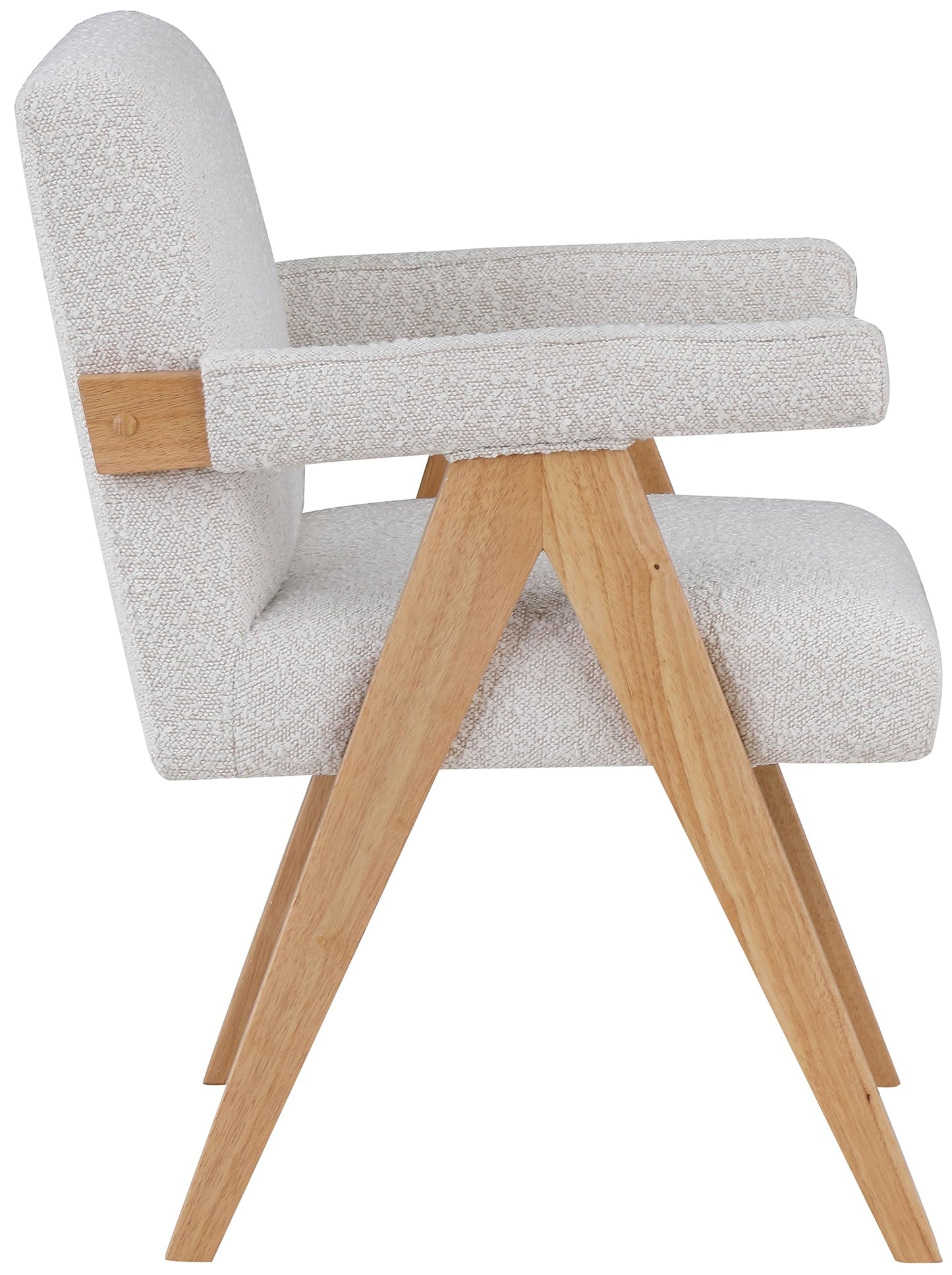 Meridian Furniture 480Cream Woodloch Collection Mid-Century Modern Boucle Fabric Upholstered Accent Chair with Rich Cream Boucle Fabric, Natural Finish Solid Wood, 24.5" W x 23.5" D x 32" H, Cream