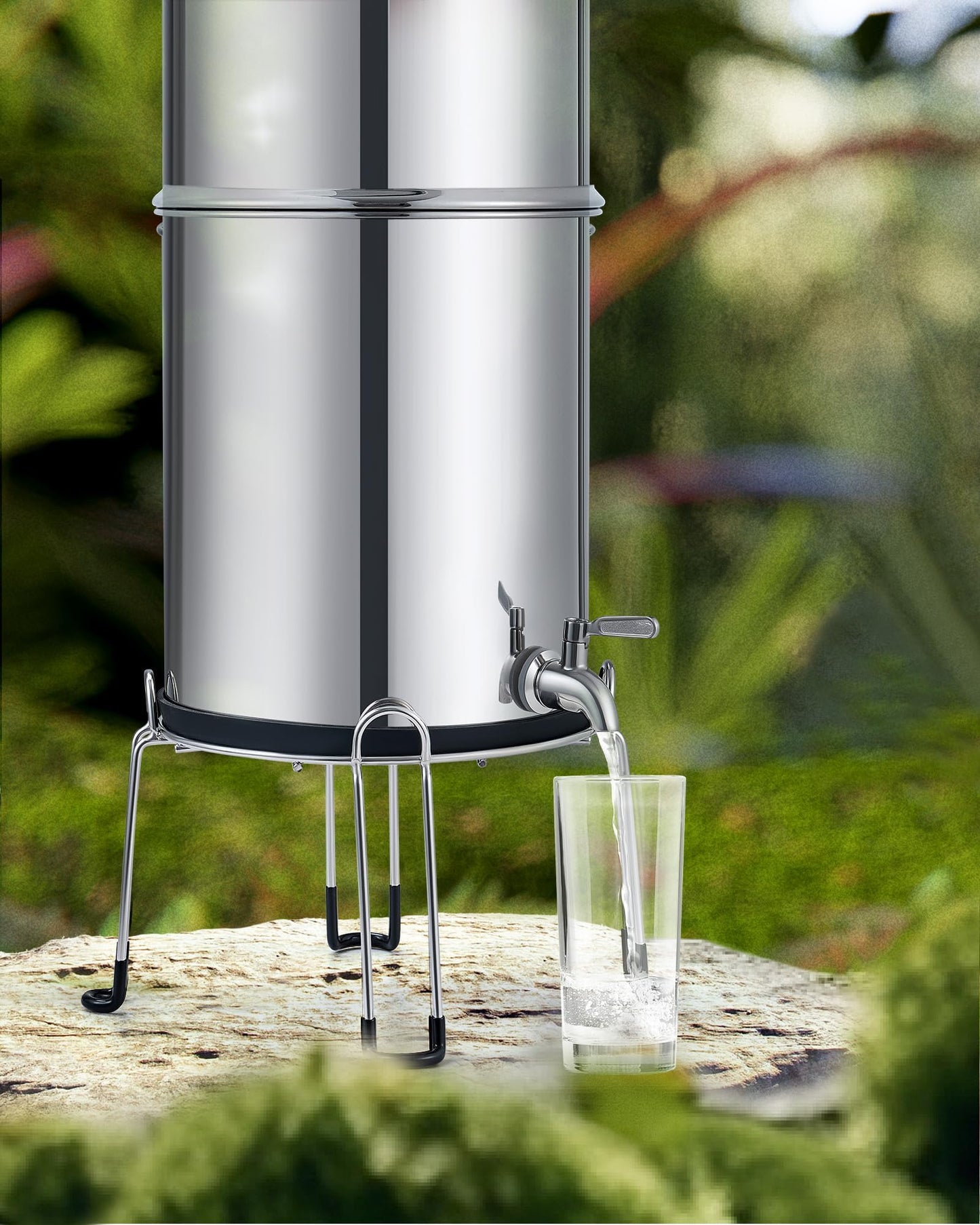 CO-Z Gravity Fed Water Filter System, Stainless Steel Gravity Water Purifier with 2 Carbon Filters, 2.25 Gal Countertop Water Filtration System, Chamber Stand & Water Spigot, NSF/ANSI 42 Certification