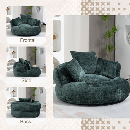 Oversized Lazy Sofa Bean Bag Chair with High Back and 3 Pillows, Chenille Fabric Comfy Lounger for Adults & Kids, Single Floor Gaming Sofa Chair for Bedroom, Living Room, or Office (Emerald)