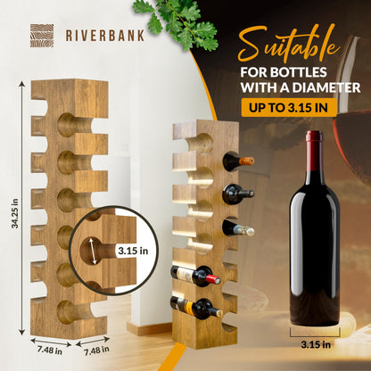Riverbank Natural Oak Wine Rack, Elegant Free Standing 12-Bottle Holder, Made of Solid Wood, Wooden Wine Stand, Stylish & Luxurious Home Décor (Natural Oak, 12-Bottles)