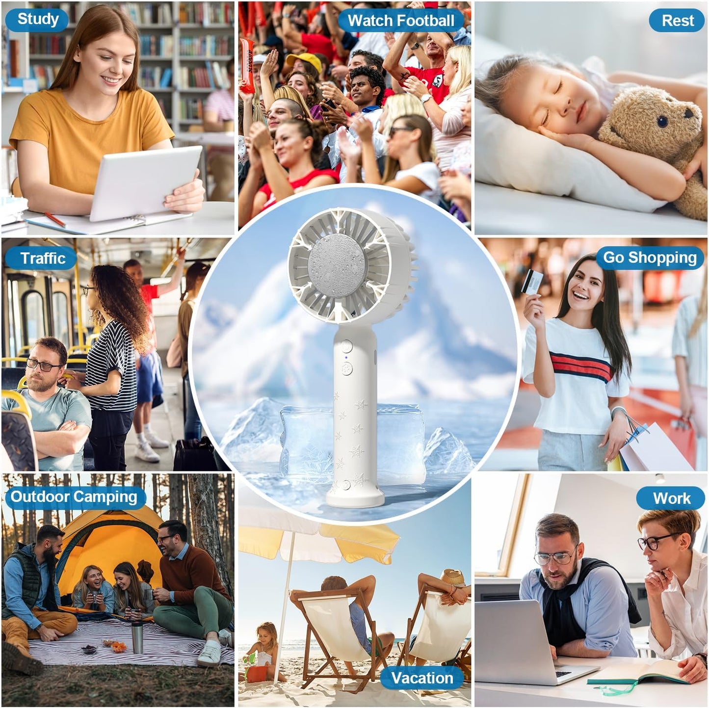 Handheld Cooling Fan, Portable Mini Fan with Cold Compress Function for Travel and Makeup
