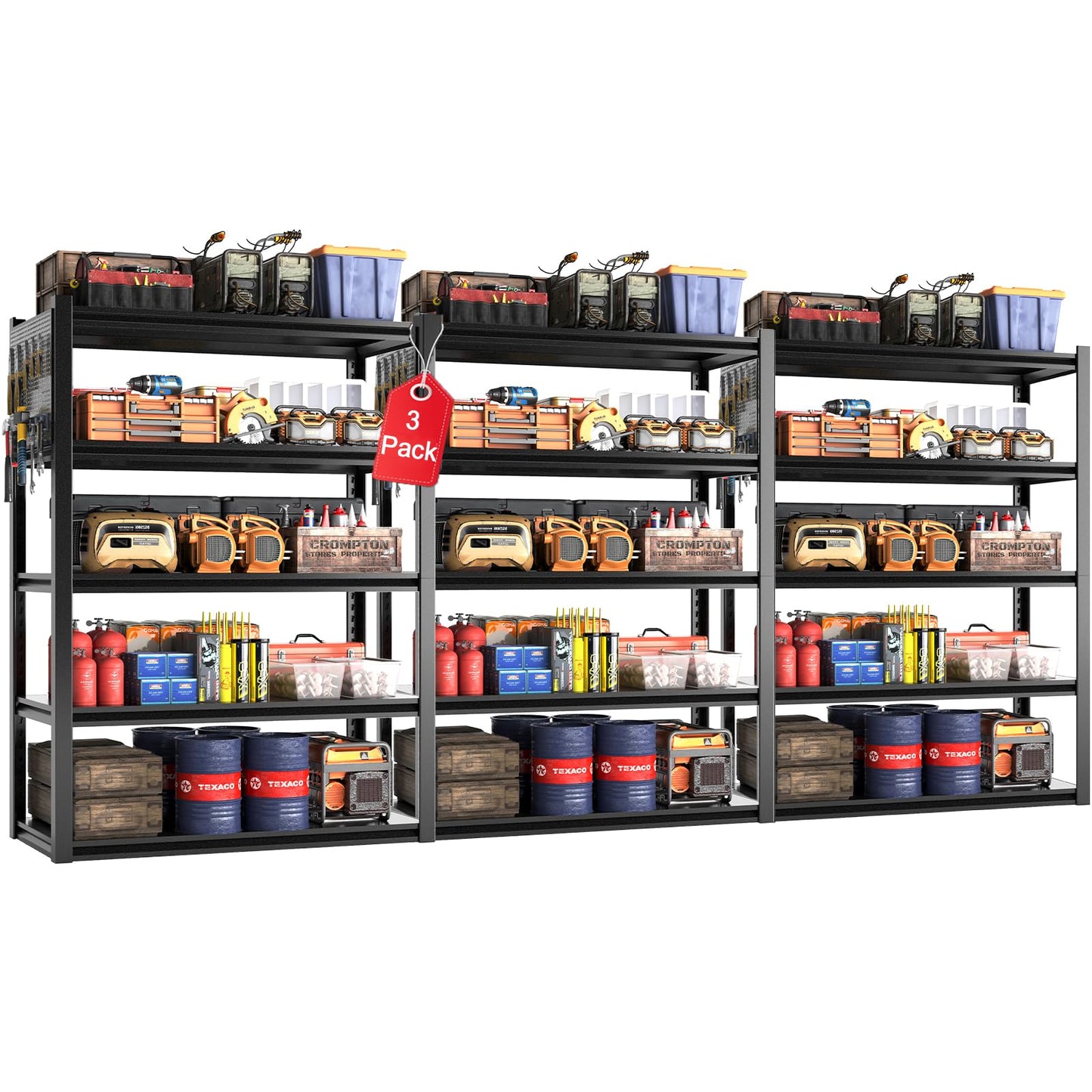 Jaqiumn Metal Garage Shelving Unit, Heavy Duty Adjustable Industrial Storage Shelves, Steel Storage Rack for Garage, Warehouse, Basement, Black, 72" H x 47.2" W x 23.6" D, 3 Pack