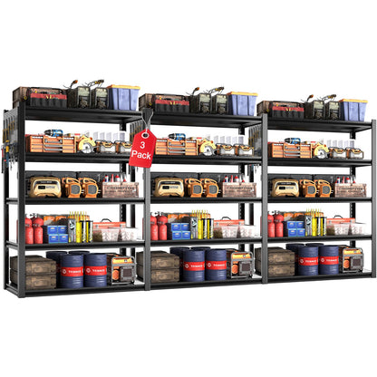 Jaqiumn Metal Garage Shelving Unit, Heavy Duty Adjustable Industrial Storage Shelves, Steel Storage Rack for Garage, Warehouse, Basement, Black, 72" H x 47.2" W x 23.6" D, 3 Pack