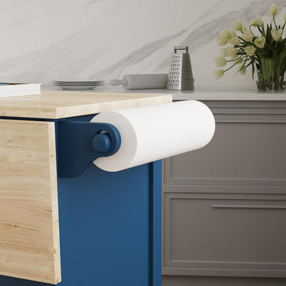 Homestyles Mobile Kitchen Island Cart with Wood Top and Dropleaf Breakfast Bar, Blue