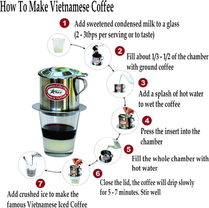 AMT 9.5 oz Coffee Maker with Phin Filter, Screw Down Dripper for Vietnamese Style Coffee at Home