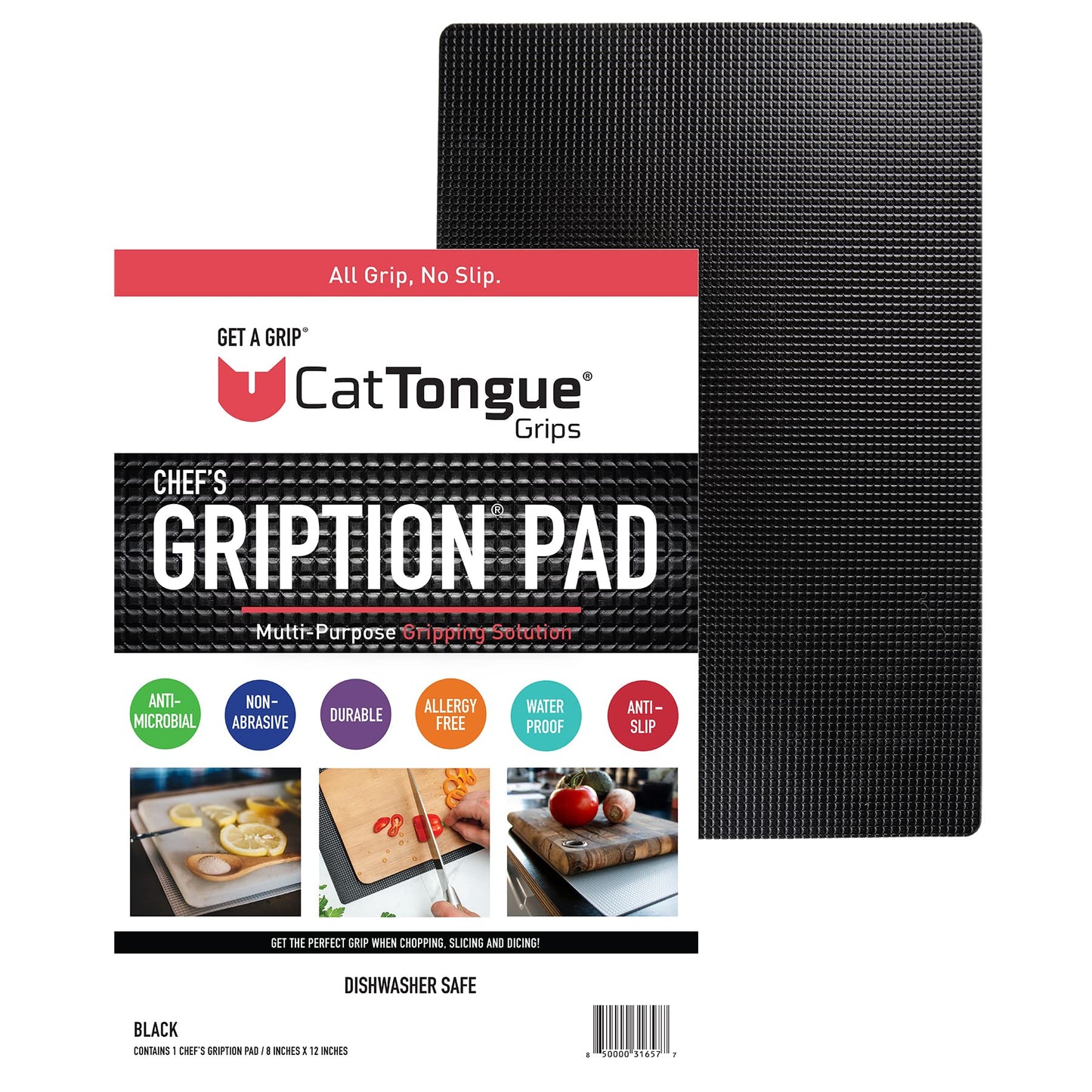CatTongue Grips Non-Adhesive Anti-Slip Mat - Multi-Purpose Non-Slip Pad For Chefs & Home Cooks - Ideal Cutting Board Mat & Drawer Liner - Kitchen Essentials For Safety (Black, 1-Pack)