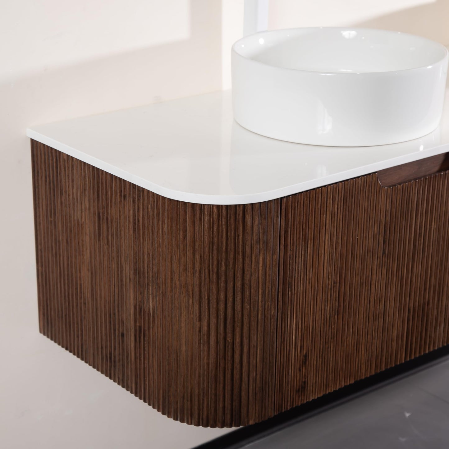 KEIKI 60" Floating Bathroom Vanity with Sink, Double Basin Wall Vanity Cabinet with Curved Edges, 2 Soft-Close Drawers, Pre-Assembled Bathroom Storage Vanity, Walnut