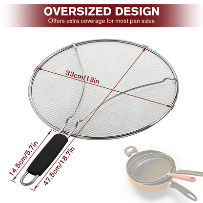 Splatter Screen for Cooking, Perforated Stainless Steel,13 Inch Stainless Steel Grease Splatter Guard, Comfortable Grip, Shield from Splashing Oil