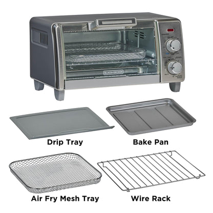 BLACK+DECKER Crisp 'N Bake Air Fry Countertop Convection Toaster Oven, Medium Capacity, 4-Slice, 5-in-1, Fits 9” Pizza, 30-Min Timer, Bake, Broil, Air Fry, Toast, Keep Warm, Stainless Steel