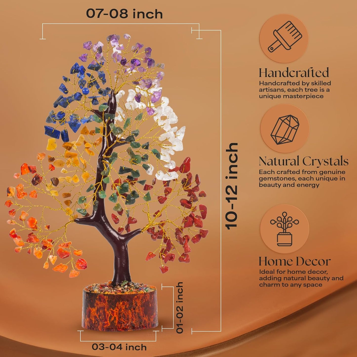 Seven Chakra Gemstone Tree with Chakra Pendant - Crystal Tree Home Decor, Birthday Gifts for Women, 10-12"