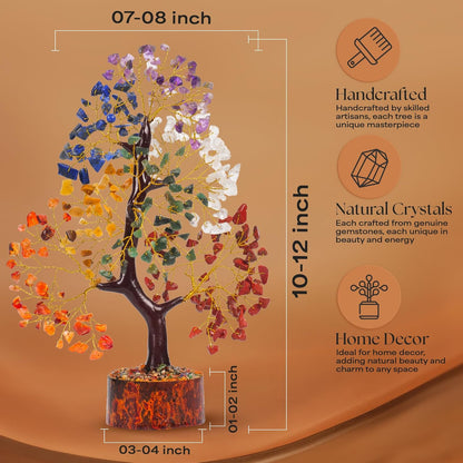 Seven Chakra Gemstone Tree with Chakra Pendant - Crystal Tree Home Decor, Birthday Gifts for Women, 10-12"
