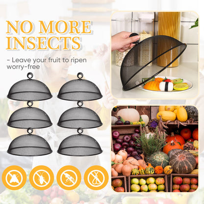 Gerrii 6 Pcs Metal Mesh Food Cover Outdoor Mesh Food Tents Dome Screen Plate Covers for Dinner Plates Reusable Fruit Fly Nets Picnic Umbrella for Table, BBQ, Camping, Party(Black,11 Inch)