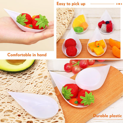 Foaincore 500 Pcs 4 Inch Appetizer Spoons Tear Drop Mini Appetizer Plates Plastic Catering Supplies Disposable Tasting Spoons Asian for Desserts Sauces Sushi Ice Cream Sample Serving Party (White)