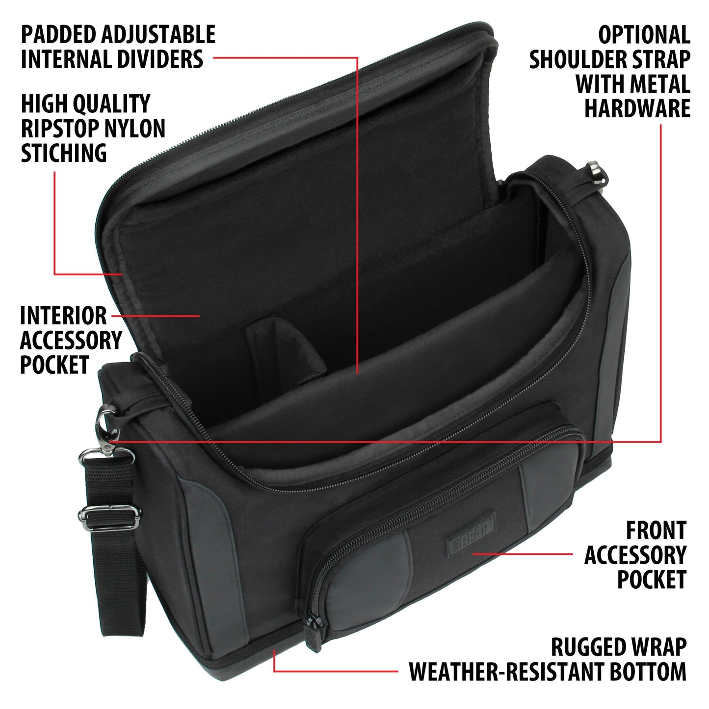 USA Gear Tablet Bag Compatible with 11 inch iPad Pro, 10.9 iPad Air, 10.2 inch Tablet - Compact Messenger Bag with Durable Exterior, Soft Adjustable Interior Fits Keyboard, Charger, more (Black)