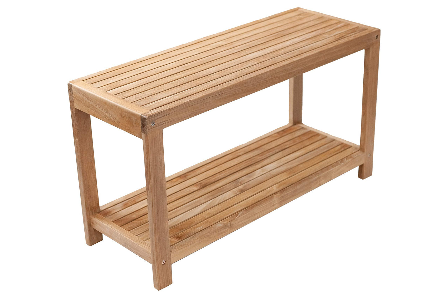 NORDIC STYLE TEAK Wood Shower Stool and Spa Bench with Shelf, Teak Shower Bench for Indoor and Outdoor Use, Teak Storage Bench, Teakwood Shower Bench, Natural Finish, 35"