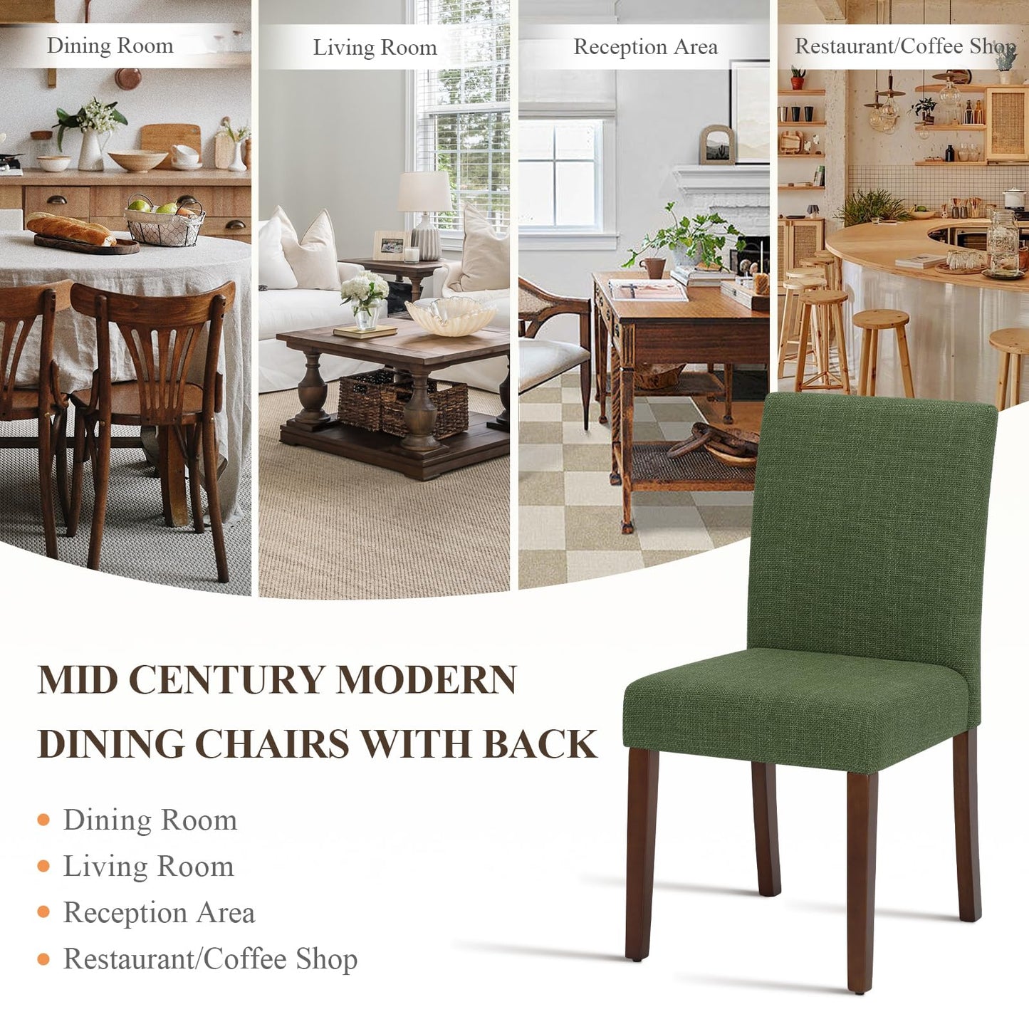 Upholstered Parsons Dining Chairs Set of 4, Modern Dining Room Chairs with Back, Fabric Kitchen Side Chairs with Wood Legs for Dinner Farmhouse Restaurant, Green