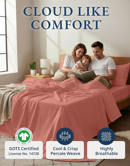 LANE LINEN 100% Organic Cotton Full Sheet Set - Ultra Soft Percale Bedding, Fits Mattresses Up to 15" Deep | Rose Dawn
