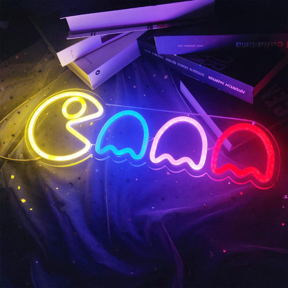 Game Neon Sign Ghost Led Neon Lights Neon Signs for Bedroom Wall 17”x6” Retro Arcade Decor with USB/Switch Ghost Neon light for Gaming Room Man Cave Birthday Halloween Christmas Gift