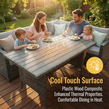 Wisteria Lane 7 Piece Patio Furniture Set, Wicker Patio Sectional with Wide Armrest, All Weather Outdoor Dining Set, Outdoor Furniture Patio Conversation Set with Ottoman, Ash Gray