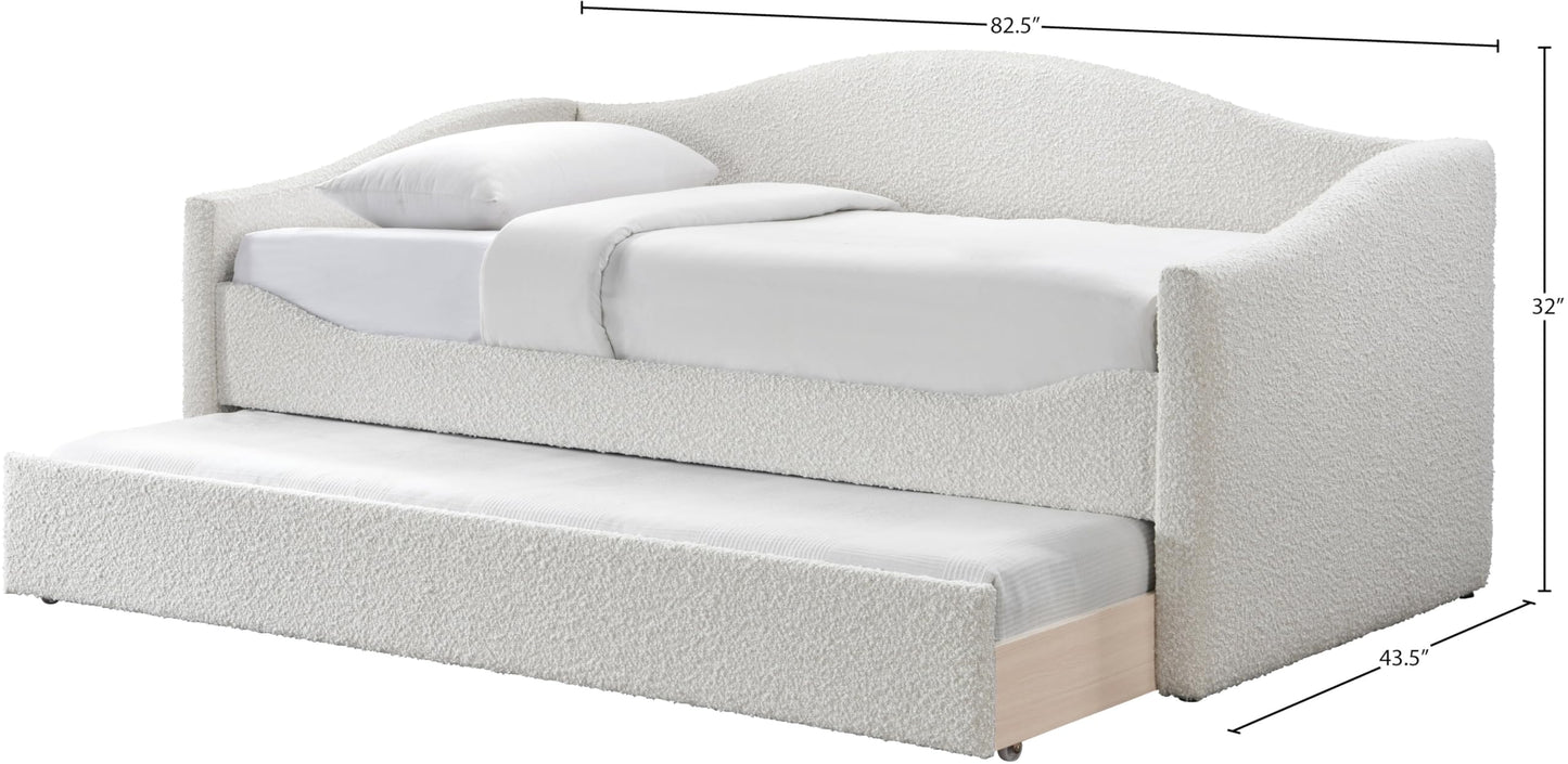 Meridian Furniture ArloCream-T Arlo Collection Modern | Contemporary Twin Daybed with Rich Cream Boucle Fabric, Twin Trundle, 82.5" W x 43.5" D x 32" H, Cream