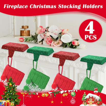 GoClimber Christmas Stocking Holders for Mantle Set of 4, Weighted Stocking Holder Fireplace Stocking Hangers for Xmas Holiday Party Decoration