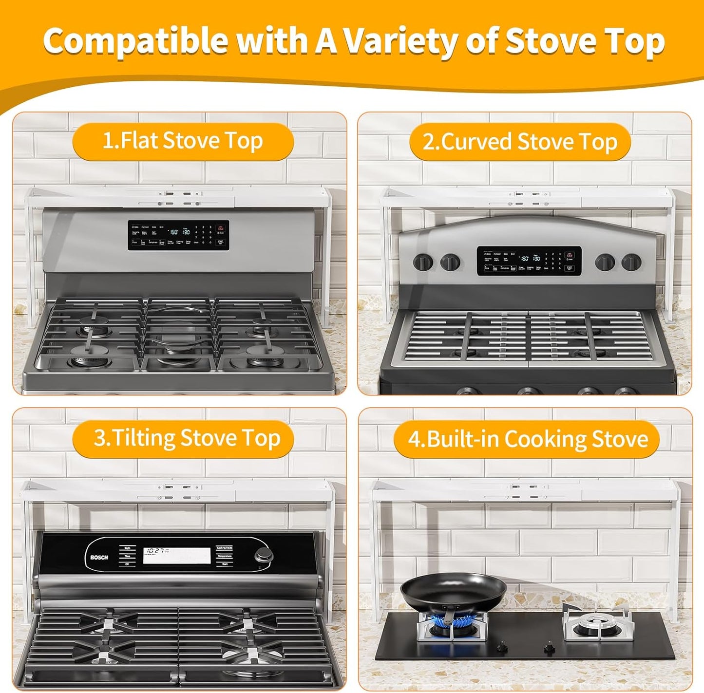 27 33 Inch 4 Countertop, Stove Top Shelf for Curved Stove, Expand to Spice Rack, Level Adjustable Height Spice Shelf