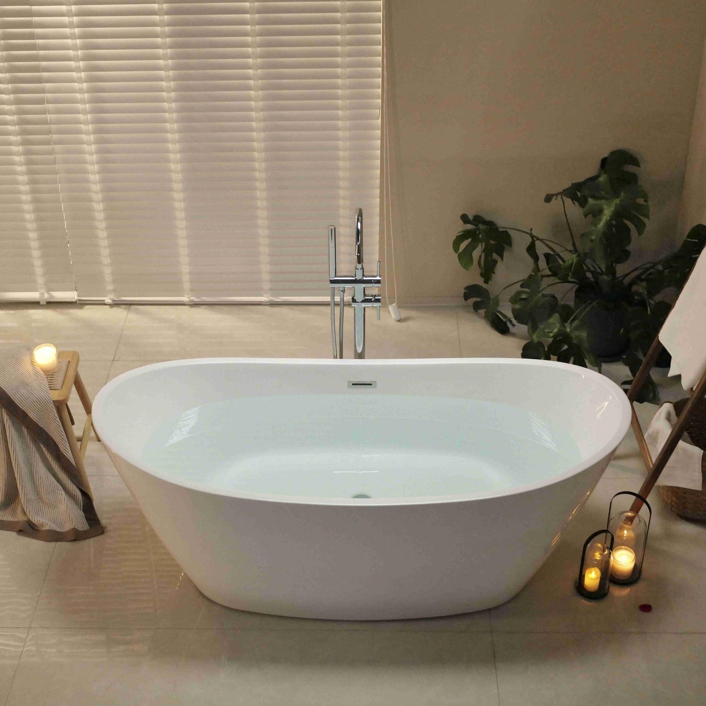 67" Luxury Freestanding Bathtub - Deep Soak Acrylic Tub for Master Bathroom, Modern Standalone Shower Tub with Overflow Drain, Non-Slip Flat Bottom Design, Spa Experience at Home,cUPC Certified