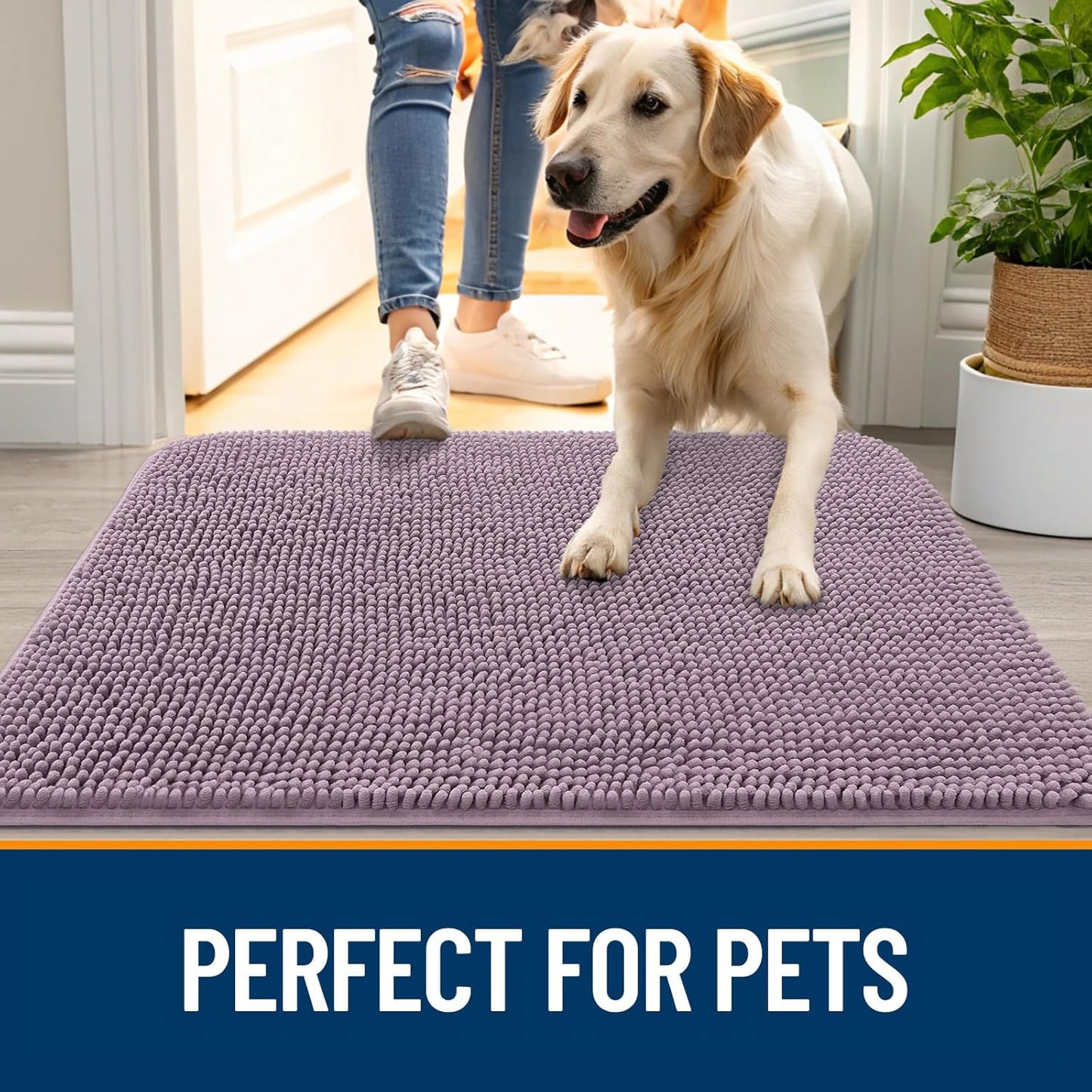 OLANLY Dog Door Mat - Absorbent Non-Slip Chenille Mat for Muddy Paws | 54x24 Deep Plum Color