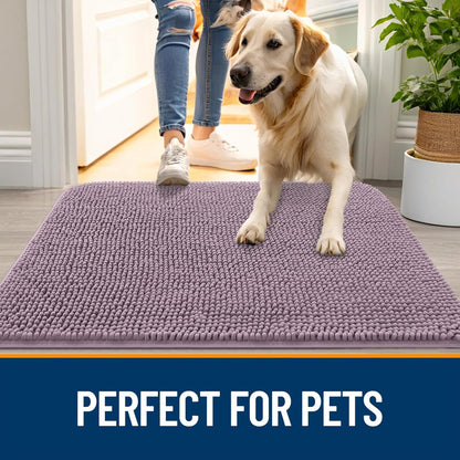 OLANLY Dog Door Mat - Absorbent Non-Slip Mud Mat for Indoor Use | Quick Dry Chenille, 44x32, Deep Plum