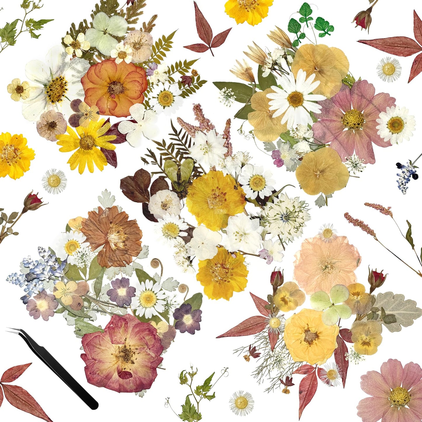 110Pcs Dried Flowers for Crafts, Dried Pressed Flowers for Resin Molds, Retro Style Dry Leaves Kit for Art Crafts Resin Jewelry Making Scrapbook Supplies Card Soap Candle DIY