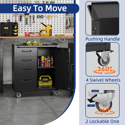 VIYET 2-Pack Rolling Garage Tool Cabinet,Heavy Duty Steel Rolling Tool Chest with Lockable Doors & Adjustable Shelves,Mobile Workshop Storage Cart for Garage Organization,Black