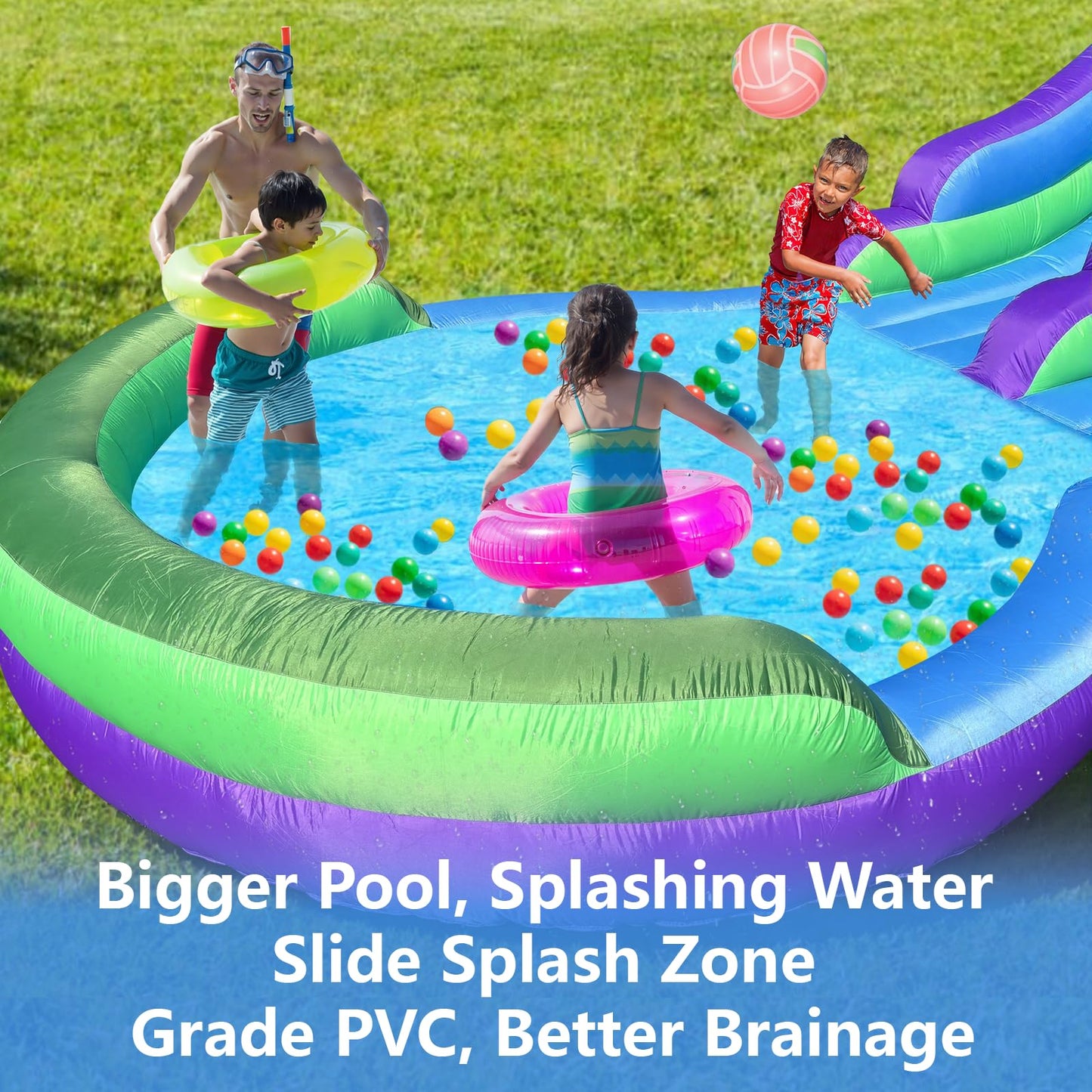 Inflatable Water Slide Backyard with Powerful Blower, Splash Pool & Spray Feature – Durable, Easy Setup, Fast Drainage, Summer Outdoor Water Park Fun for Kids & Adults (Rain Forest)