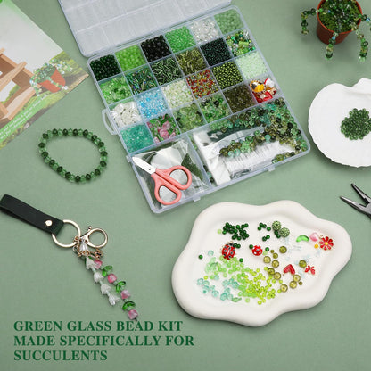 GarfxG Beaded Plant Kit, Green Glass Beads Plants Kit, Forever Plant Beads Green Beads with Step by Step Instructions, Video Tutorials, DIY Making Tools for Home Decor Jewelry Making DIY Craft