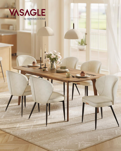 VASAGLE EKHO Collection - Dining Chairs Set of 6, Upholstered Kitchen Chairs, Comfortable Seat, Synthetic Leather with Stitching, Mid-Century Modern, Easy Assembly, Living Room Lounge, Cream White