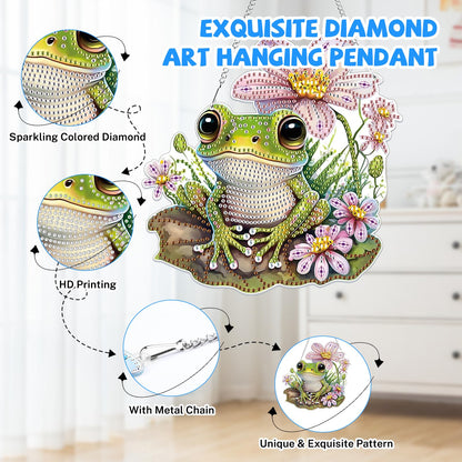 Bowetile Frog Diamond Art Hanging Kits for Adults, 5D Special Shape Diamond Painting Pendant Kits, Animal Gem Art Suncatchers Painting Ornament for Home Garden Wall Decor