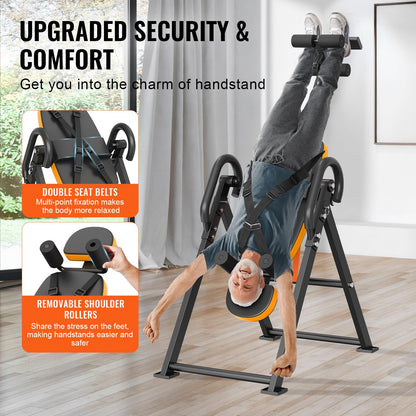 Happybuy Inversion Table, 300lbs Capacity Heavy Duty Decompression Back Stretcher, Strength Training Equipment with Headrest, Ankle Lock & Adjustable Protective Belt, Orange/Black
